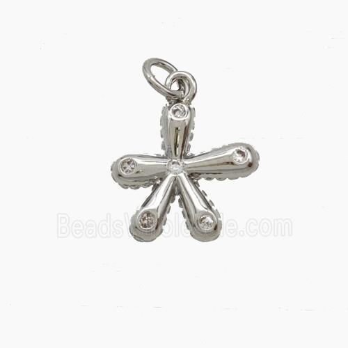 Copper Petal Flower Pendant Pave Zirconia Platinum Plated
