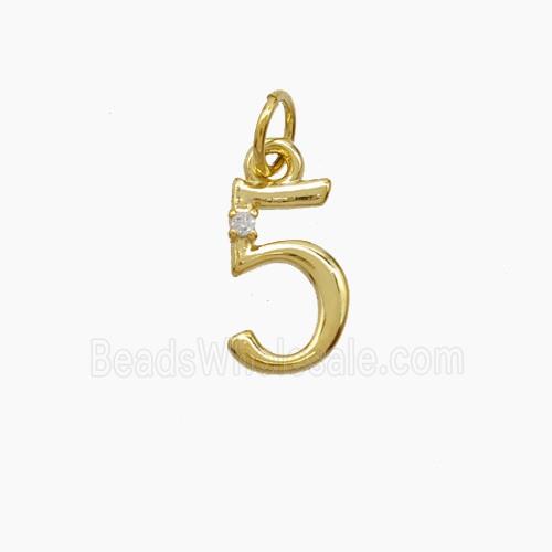 Copper Number-5 Pendant Pave Zirconia Gold Plated