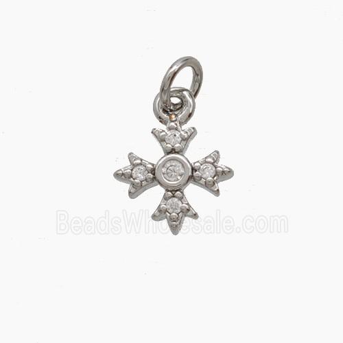 Copper Cross Pendant Pave Zirconia Platinum Plated