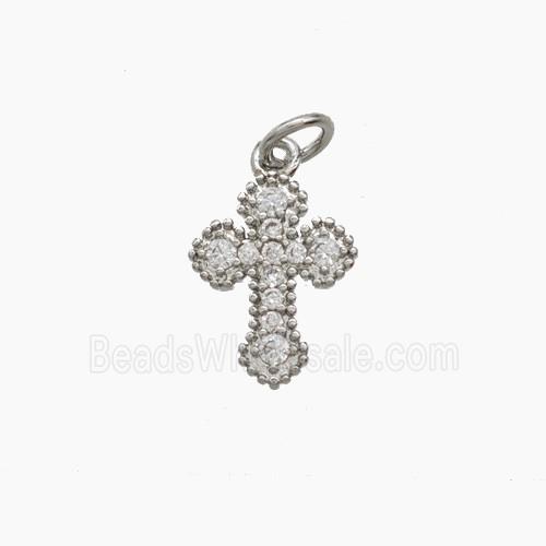 Copper Cross Pendant Pave Zirconia Platinum Plated