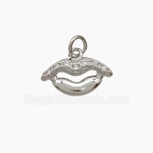Copper Lip Pendant Pave Zirconia Platinum Plated