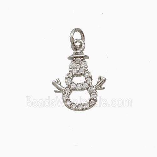 Christmas Snowman Charms Copper Pendant Pave Zirconia Platinum Plated
