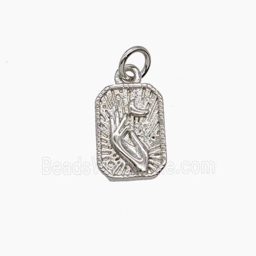 Copper Hand Moon Pendant Rectangle Platinum Plated