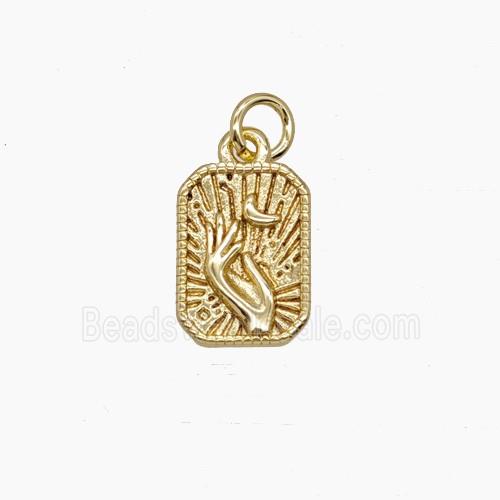 Copper Hand Moon Pendant Rectangle Gold Plated