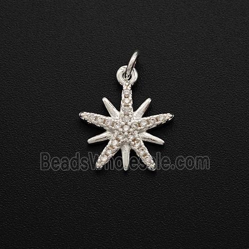 Copper Star Pendant Pave Zirconia Shiny Silver