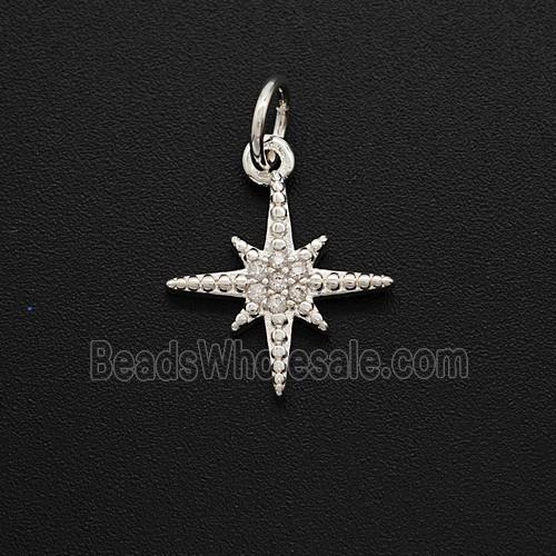 Copper Star Pendant Pave Zirconia Shiny Silver