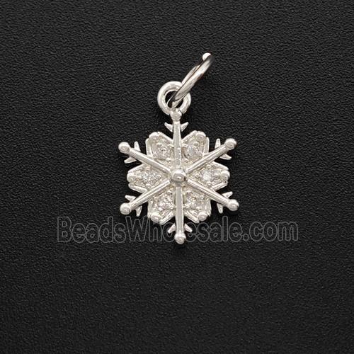 Copper Snowflake Pendant Pave Zirconia Shiny Silver