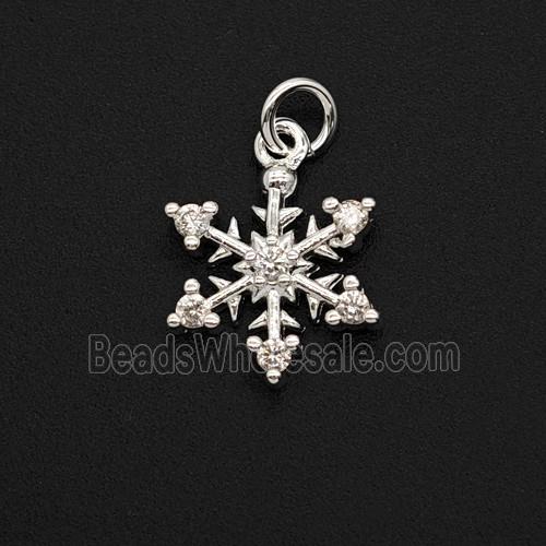 Copper Snowflake Pendant Pave Zirconia Shiny Silver