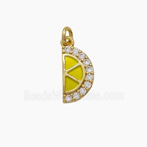 Copper Lemon Slice Pendant Pave Zirconia Yellow Enamel Gold Plated