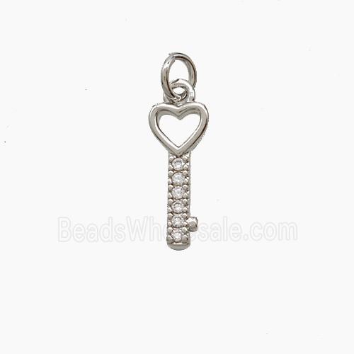 Copper Key Pendant Pave Zirconia Platinum Plated