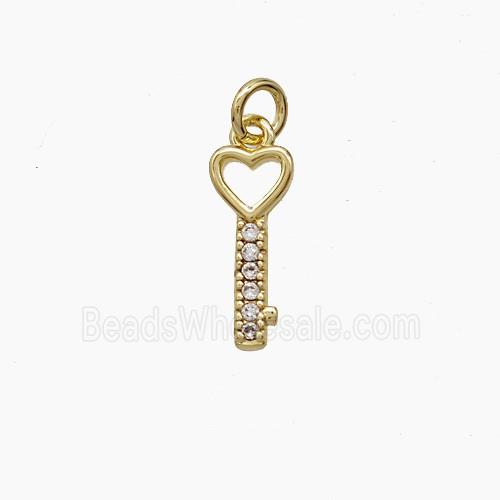 Copper Key Pendant Pave Zirconia Gold Plated