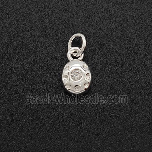 Copper Oval Pendant Pave Zirconia Shiny Silver