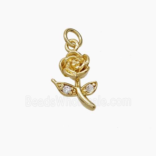 Copper Rose Flower Pendant Pave Zirconia Gold Plated