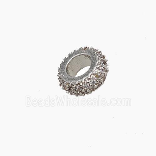 Copper Rondelle Beads Pave Zirconia Platinum Plated
