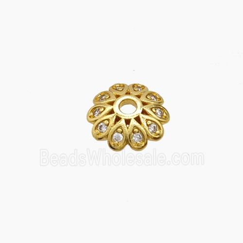 Copper Beadcaps Pave Zirconia Gold Plated