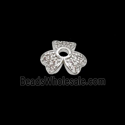 Copper Beadcaps Pave Zirconia Shiny Silver