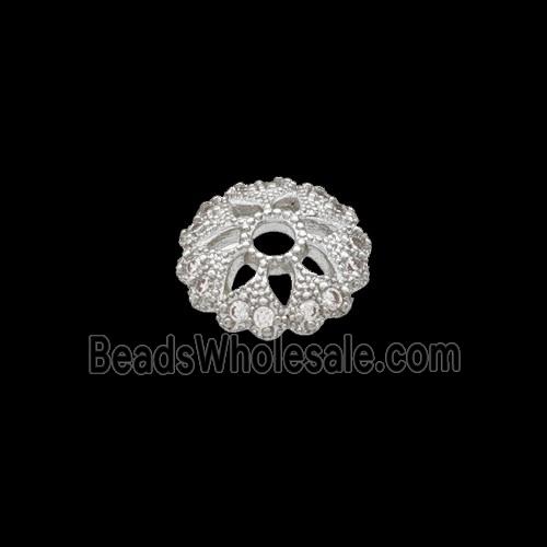 Copper Beadcaps Pave Zirconia Shiny Silver