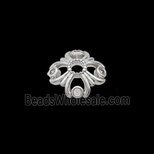 Copper Beadcaps Pave Zirconia Shiny Silver