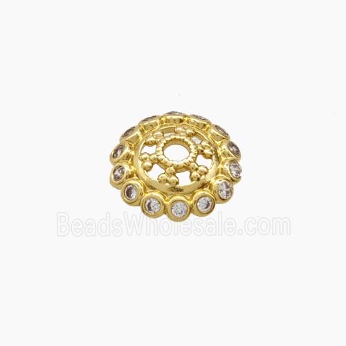 Copper Beadcaps Pave Zirconia Gold Plated