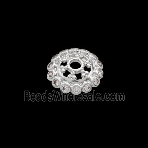 Copper Beadcaps Pave Zirconia Shiny Silver