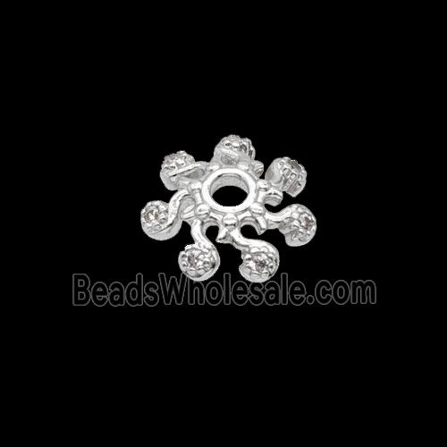 Copper Beadcaps Pave Zirconia Shiny Silver