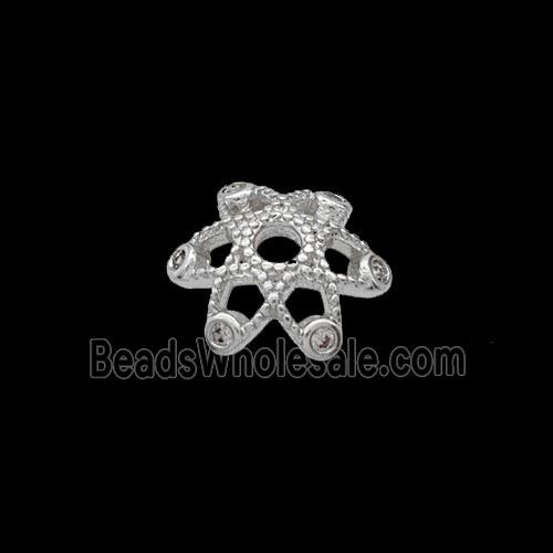 Copper Beadcaps Pave Zirconia Shiny Silver