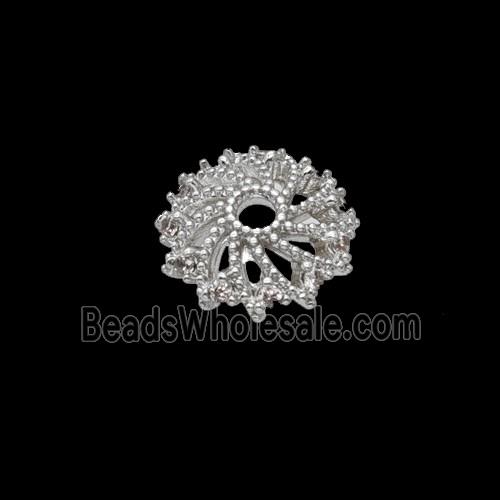 Copper Beadcaps Pave Zirconia Shiny Silver