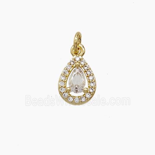 Copper Teardrop Pendant Pave Zirconia Crystal Glass Gold Plated