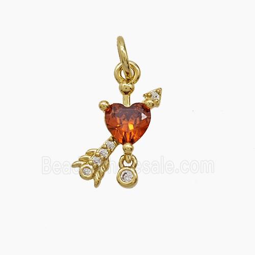 Copper Cupid Arrow Heart Pendant Pave Zirconia Crystal Glass Gold Plated