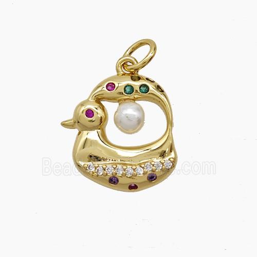 Copper Duck And Dolphin Pendant Pave Zirconia Gold Plated