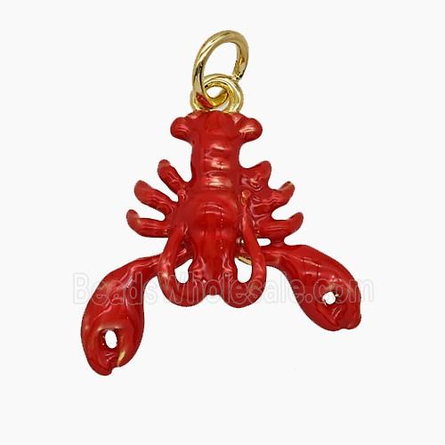 Copper Crab Pendant Red Enamel Gold Plated