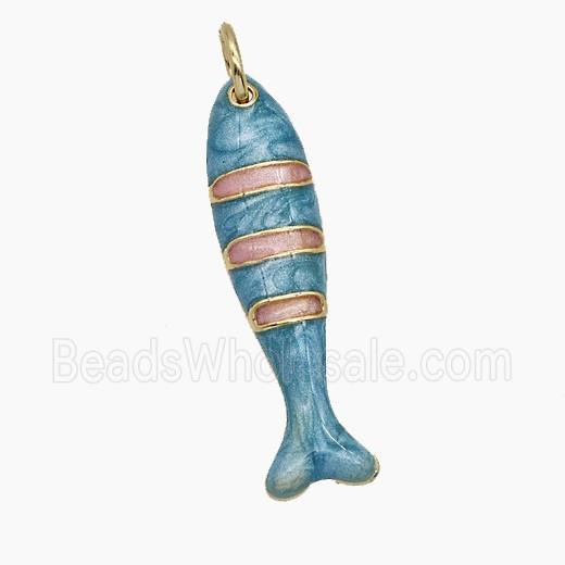 Copper Fish Pendant Blue Enamel Gold Plated