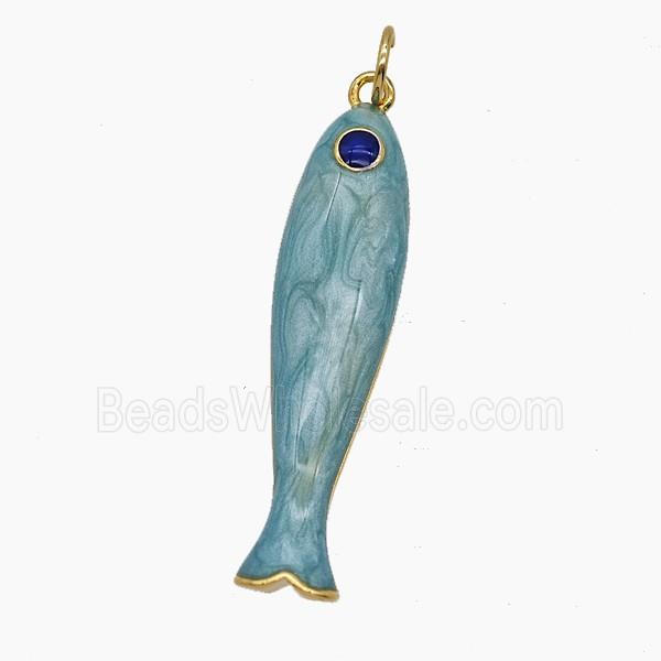 Copper Fish Pendant Blue Enamel Gold Plated