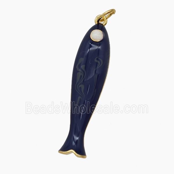 Copper Fish Pendant Darkblue Enamel Gold Plated