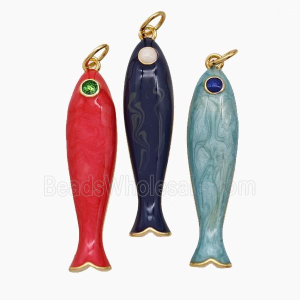 Copper Fish Pendant Enamel Gold Plated Mixed