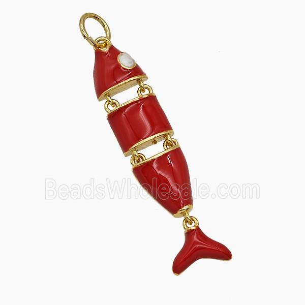 Copper Fish Pendant Red Enamel Gold Plated