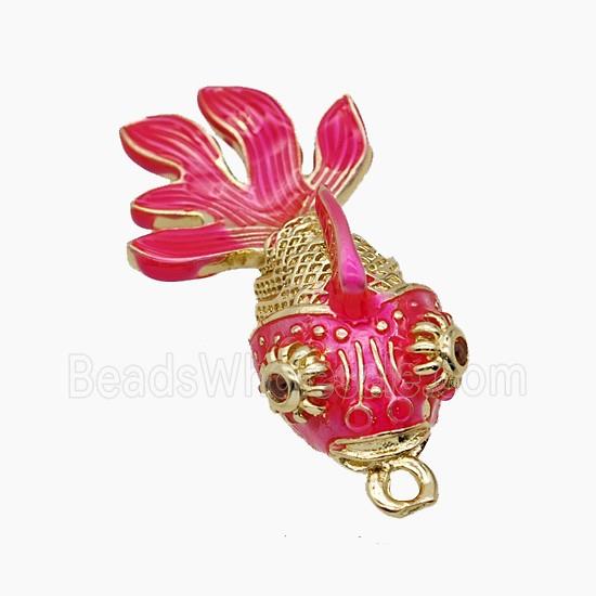 Copper Goldfish Pendant Hotpink Painted Gold Plated