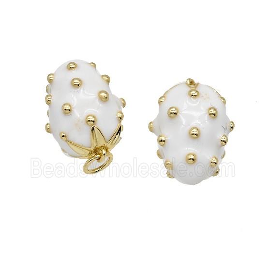 Copper Strawberry Pendant White Enamel Gold Plated