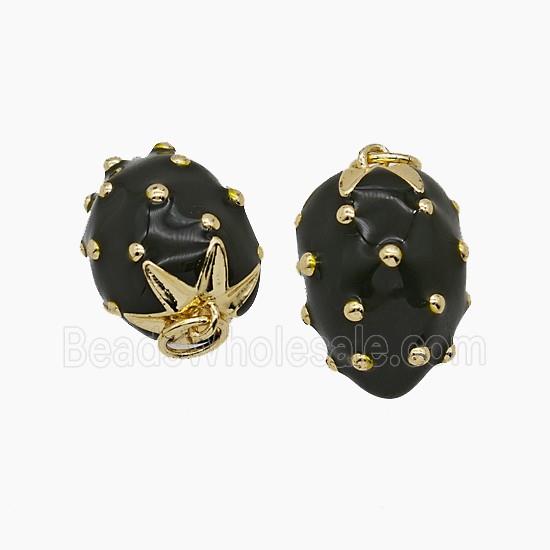 Copper Strawberry Pendant Black Enamel Gold Plated