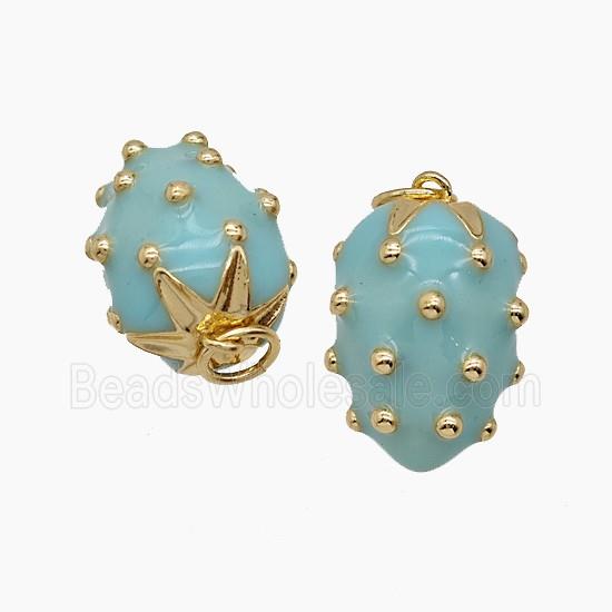 Copper Strawberry Pendant Teal Enamel Gold Plated