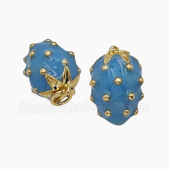Copper Strawberry Pendant Blue Enamel Gold Plated