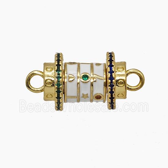Copper Tube Connector Pave Zirconia White Enamel Gold Plated