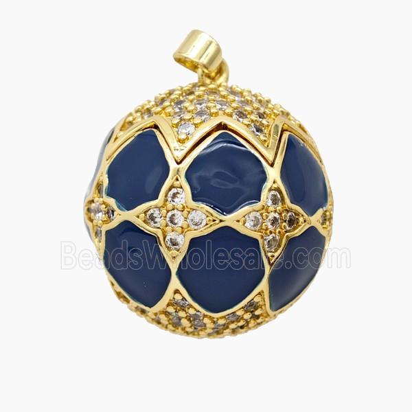 Copper Hot-Airball Pendant Pave Zirconia Blue Enamel Gold Plated