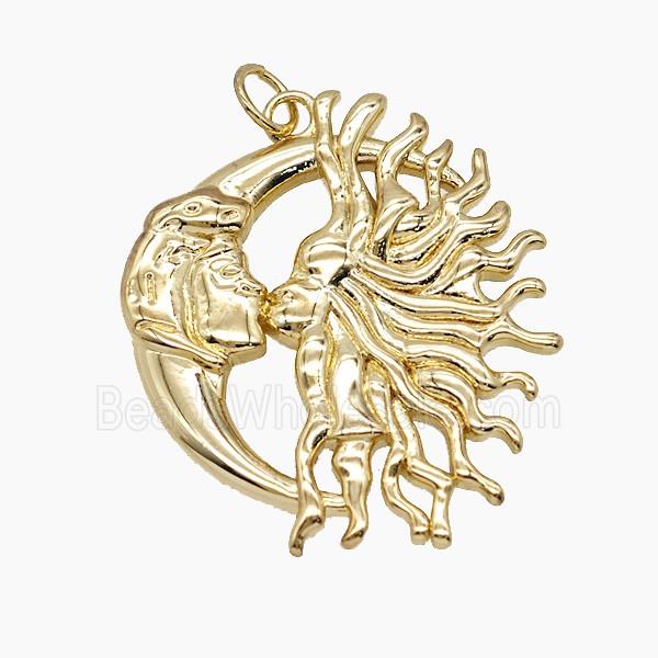 Copper Sun And Moon Pendant Gold Plated