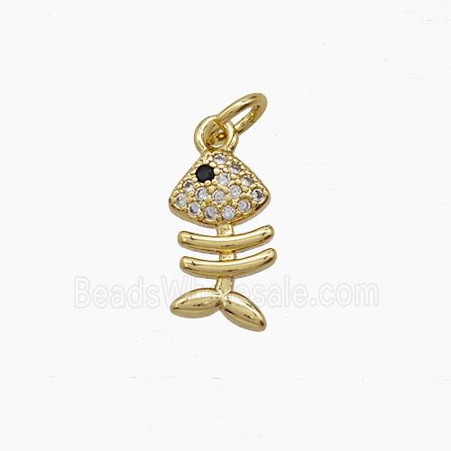 Copper Fishbone Pendant Pave Zirconia 18K Gold Plated
