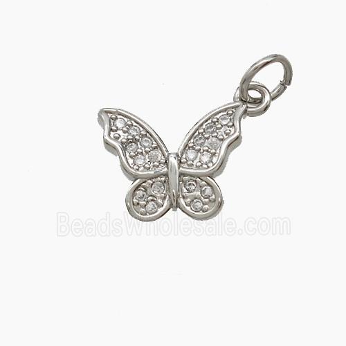 Copper Butterfly Pendant Pave Zirconia Platinum Plated