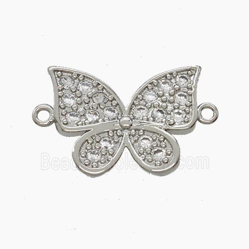 Copper Butterfly Connector Pave Zirconia Platinum Plated