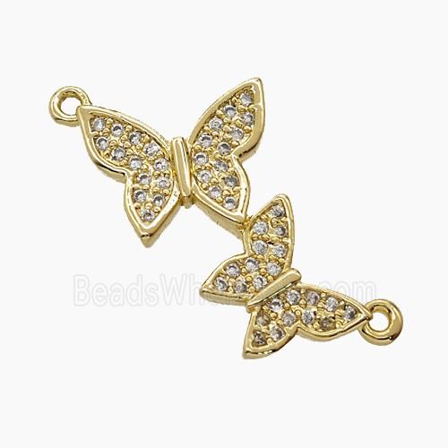 Copper Double Butterfly Connector Pave Zirconia 18K Gold Plated