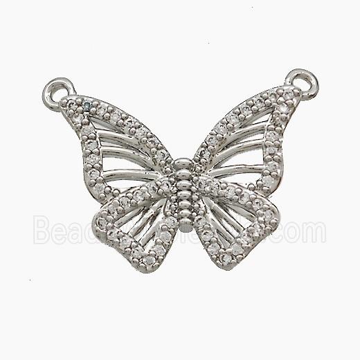 Copper Butterfly Pendant Pave Zirconia 2loops Platinum Plated