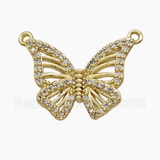 Copper Butterfly Pendant Pave Zirconia 2loops 18K Gold Plated